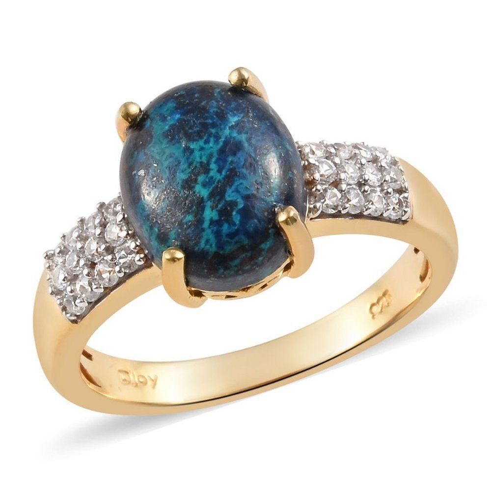 Shattuckite Natural White Zircon Ring in Vermeil
